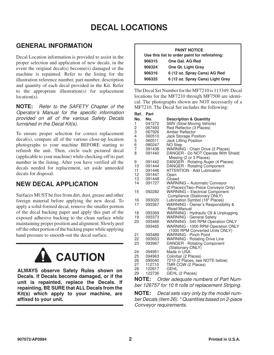 Gehl 7210 Mixer Feeder Machine Parts Manual preview page 4