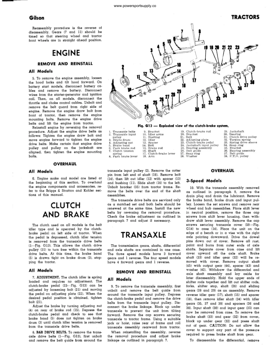 Gilson 1970-1980 Brothers Co. 720/721/722/723/750 Tractors Service & Repair Manual preview page 2