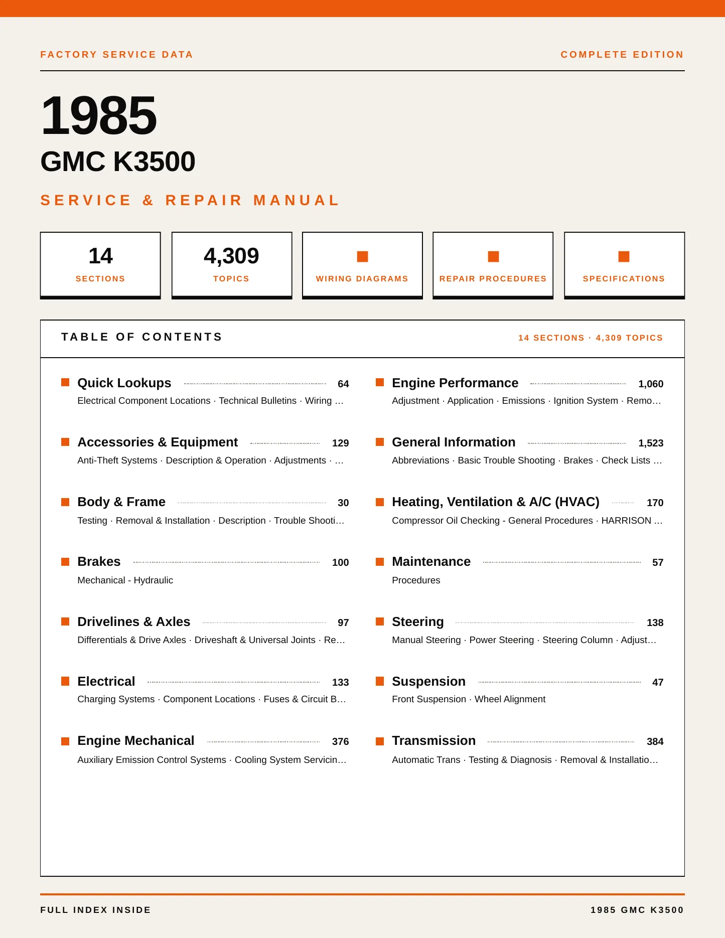 1985 GMC K3500 service manual page 1