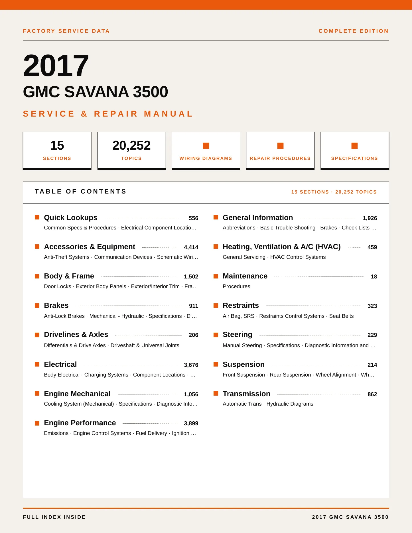 2017 GMC Savana 3500 Service and Repair Manual preview page 1