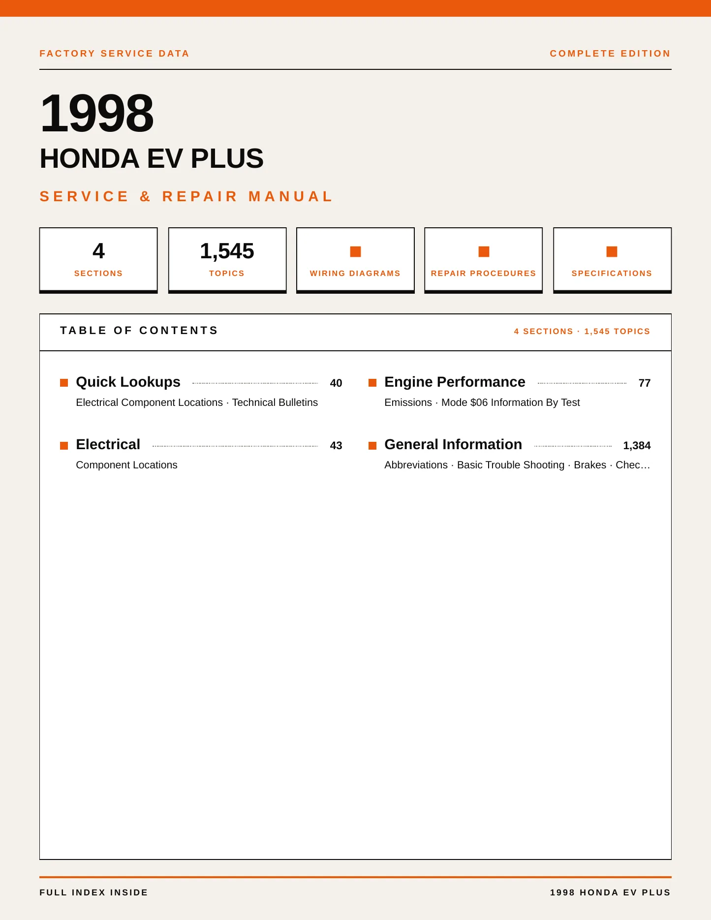 1998 Honda EV Plus Service and Repair Manual preview page 1
