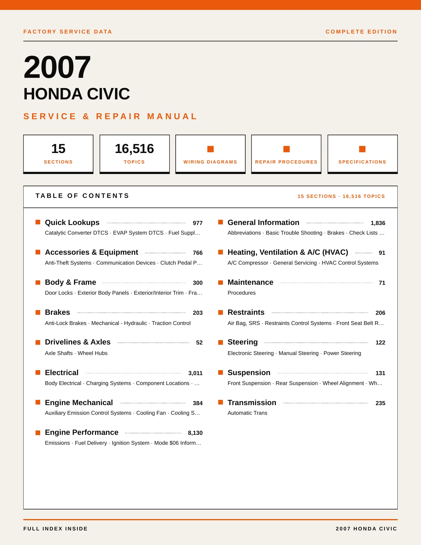 2007 Honda Civic Service and Repair Manual preview page 1