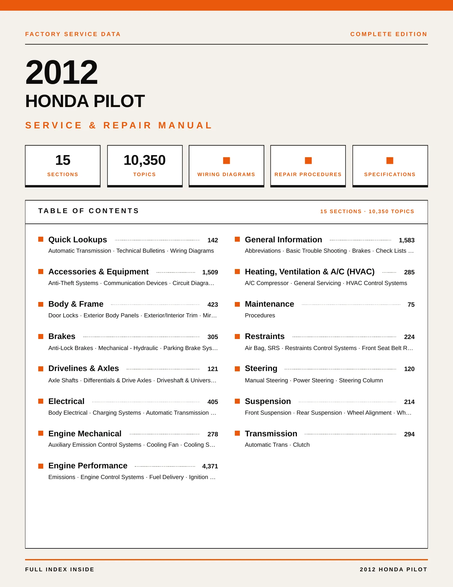 2012 Honda Pilot Service and Repair Manual preview page 1