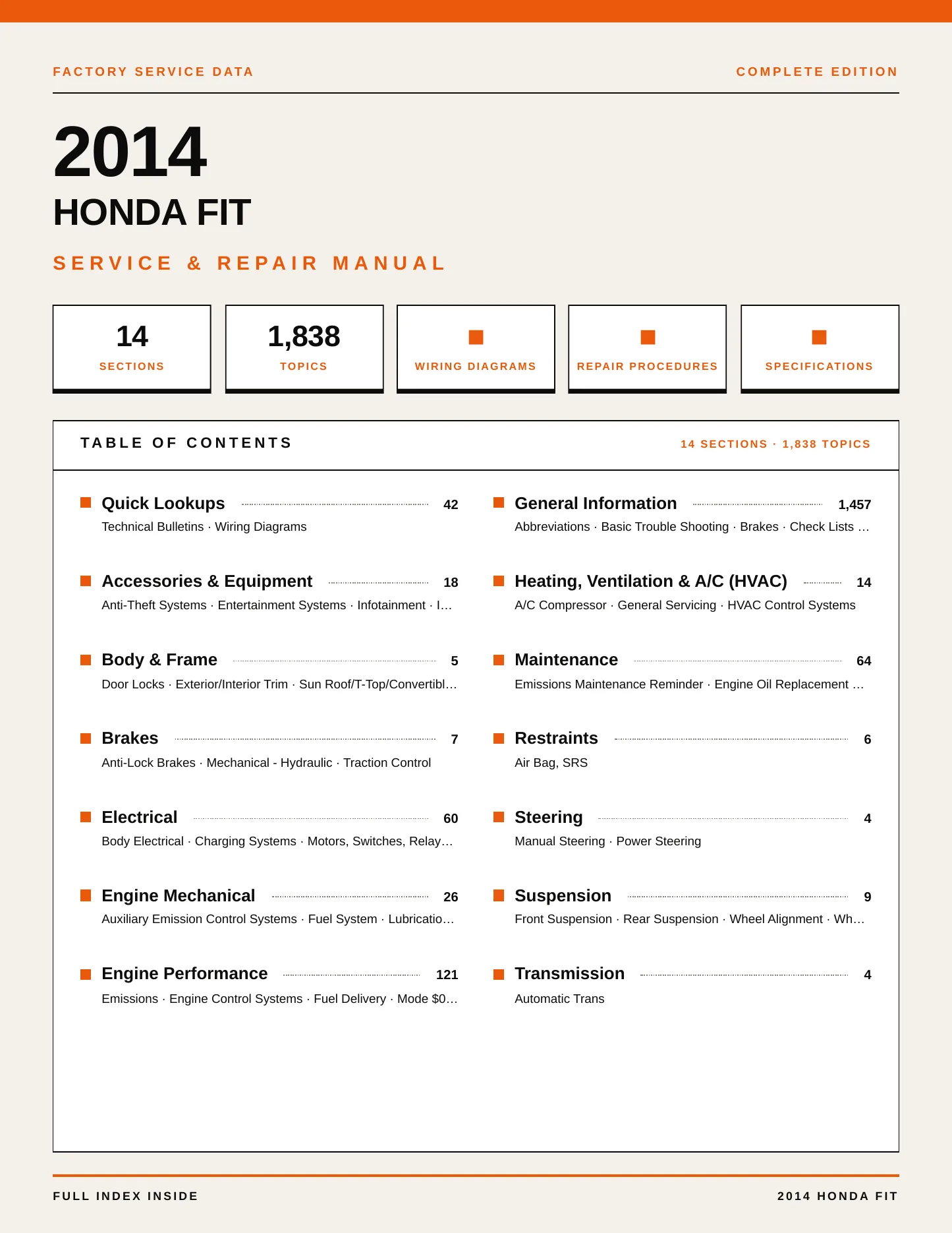 2014 Honda Fit Service and Repair Manual preview page 1