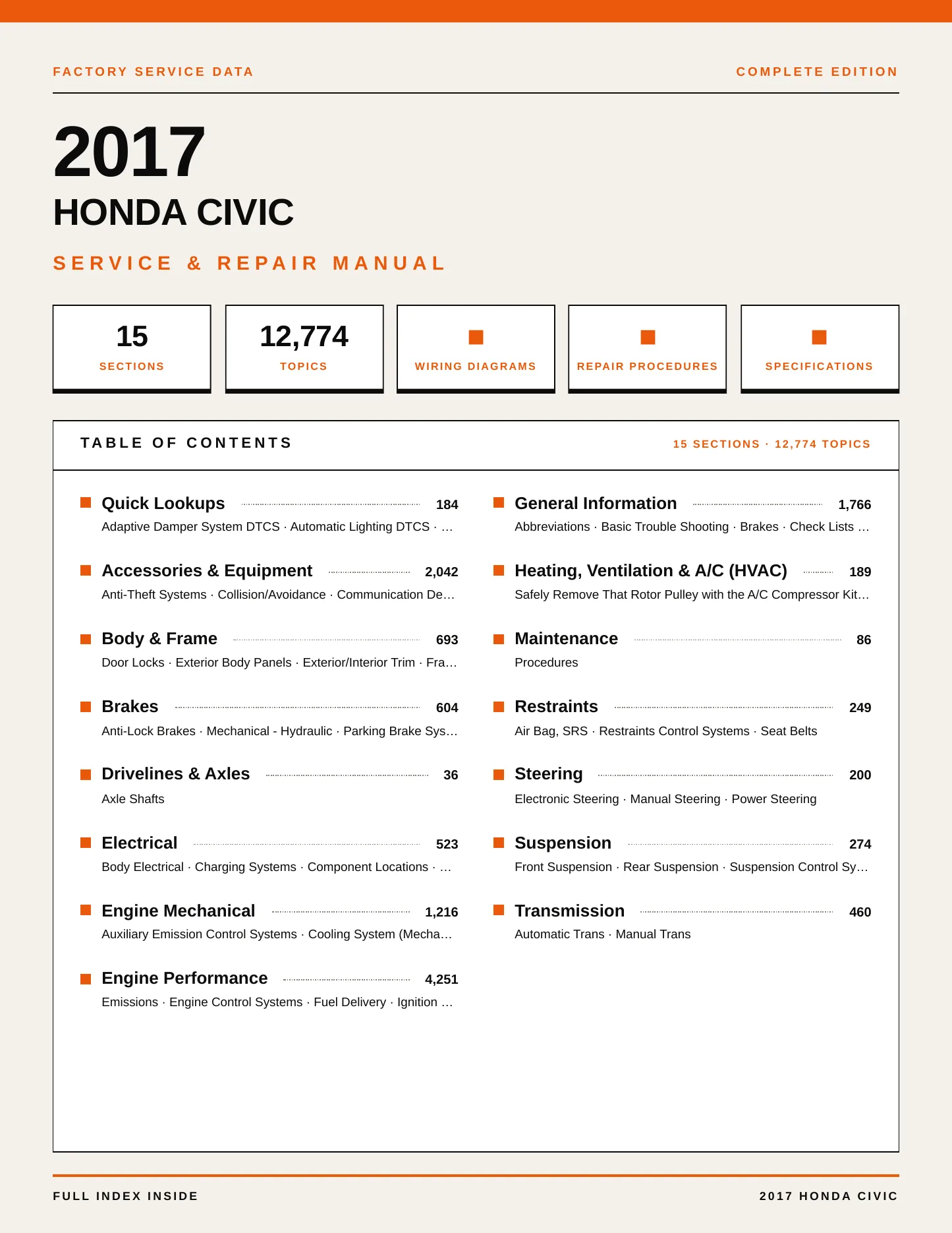 2017 Honda Civic Service and Repair Manual preview page 1
