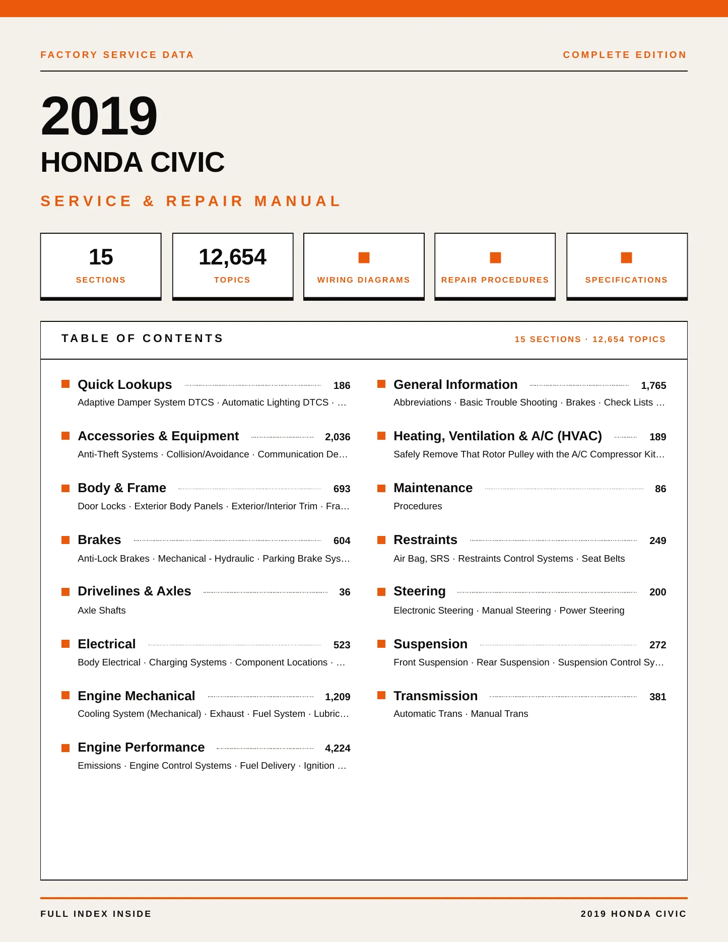 2019 Honda Civic Service and Repair Manual preview page 1