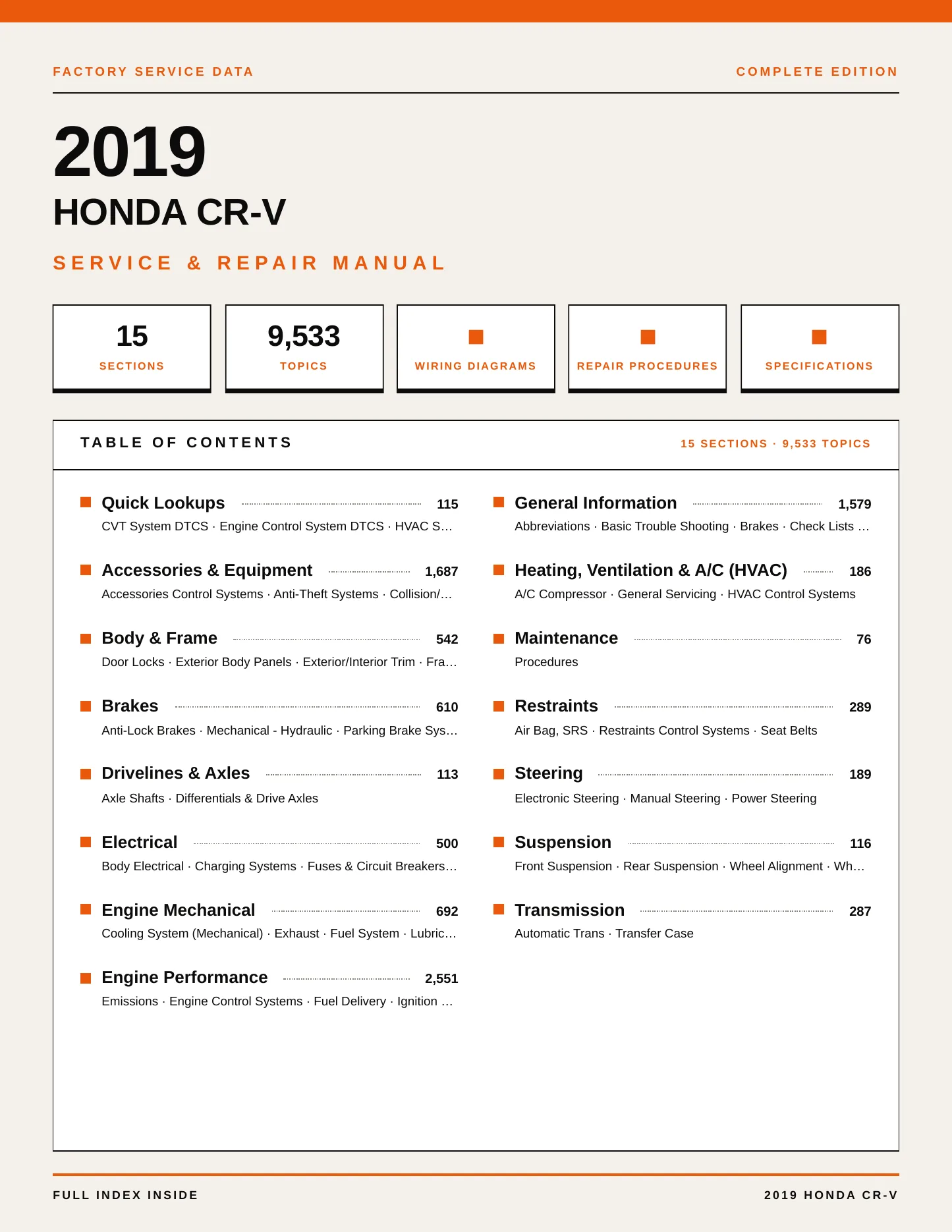 2019 Honda CR-V Service and Repair Manual preview page 1