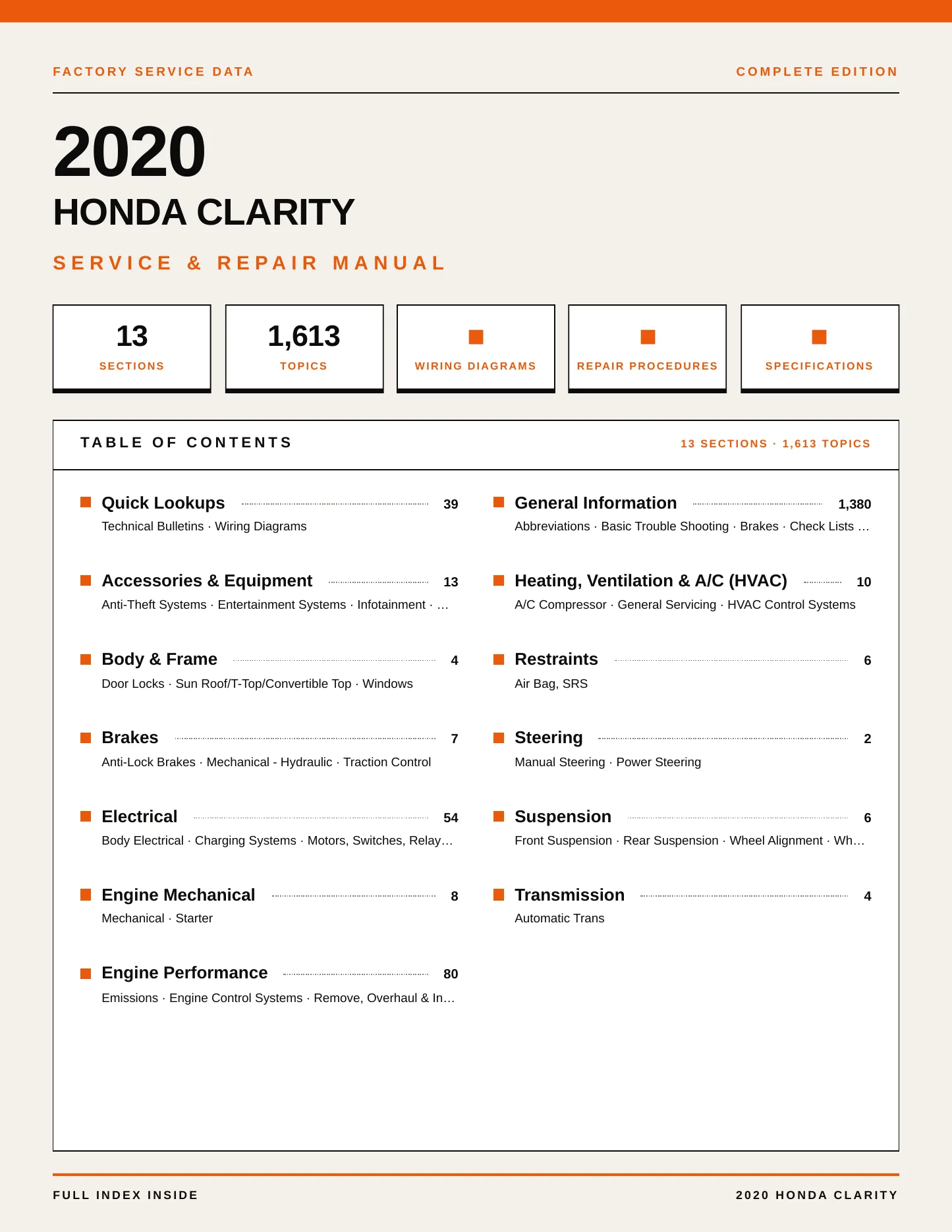 2020 Honda Clarity Service and Repair Manual preview page 1