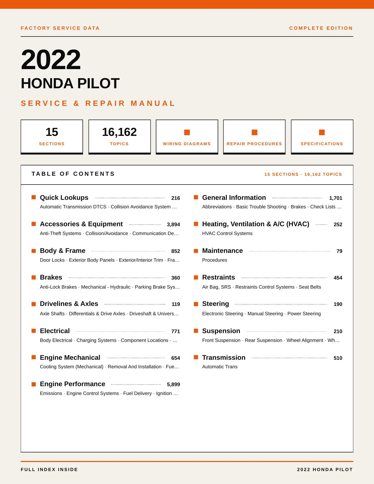 2022 Honda Pilot Service and Repair Manual preview page 1