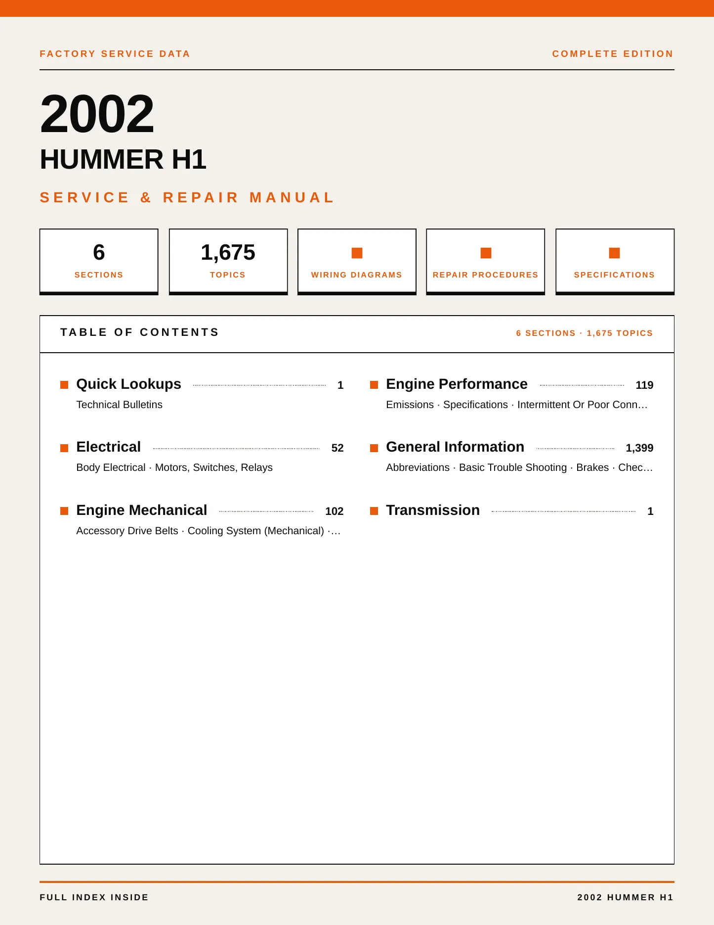 2002 Hummer H1 Service and Repair Manual preview page 1