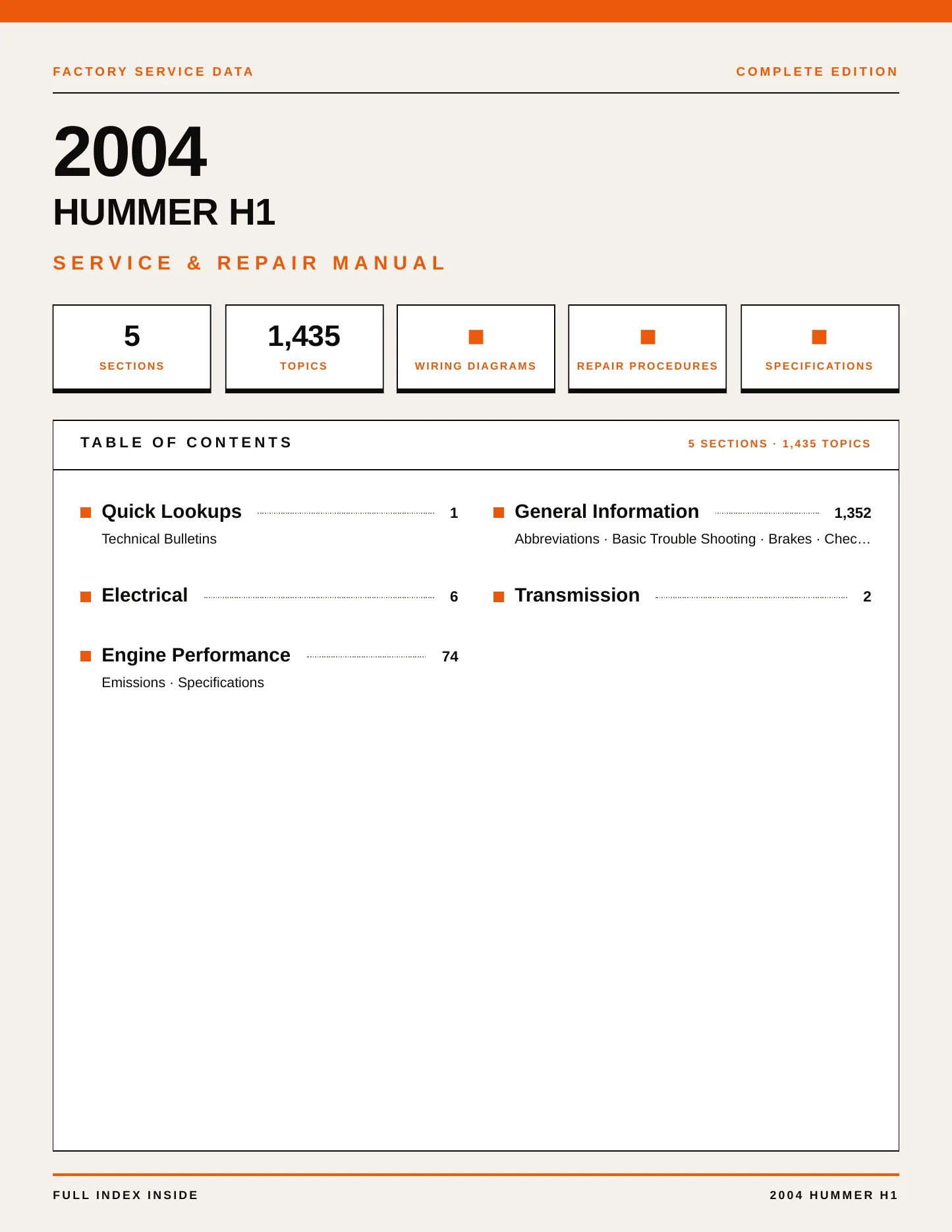 2004 Hummer H1 Service and Repair Manual preview page 1