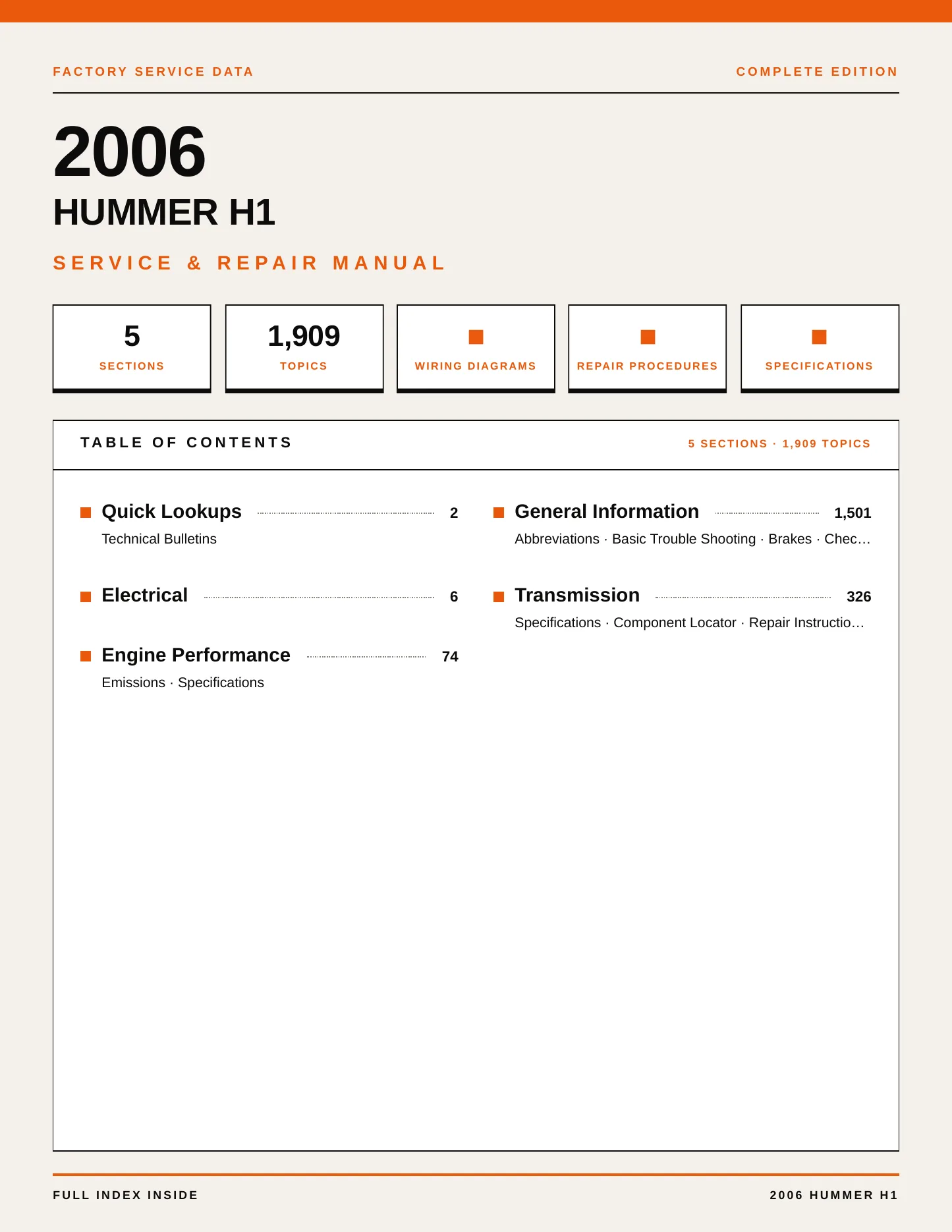 2006 Hummer H1 Service and Repair Manual preview page 1