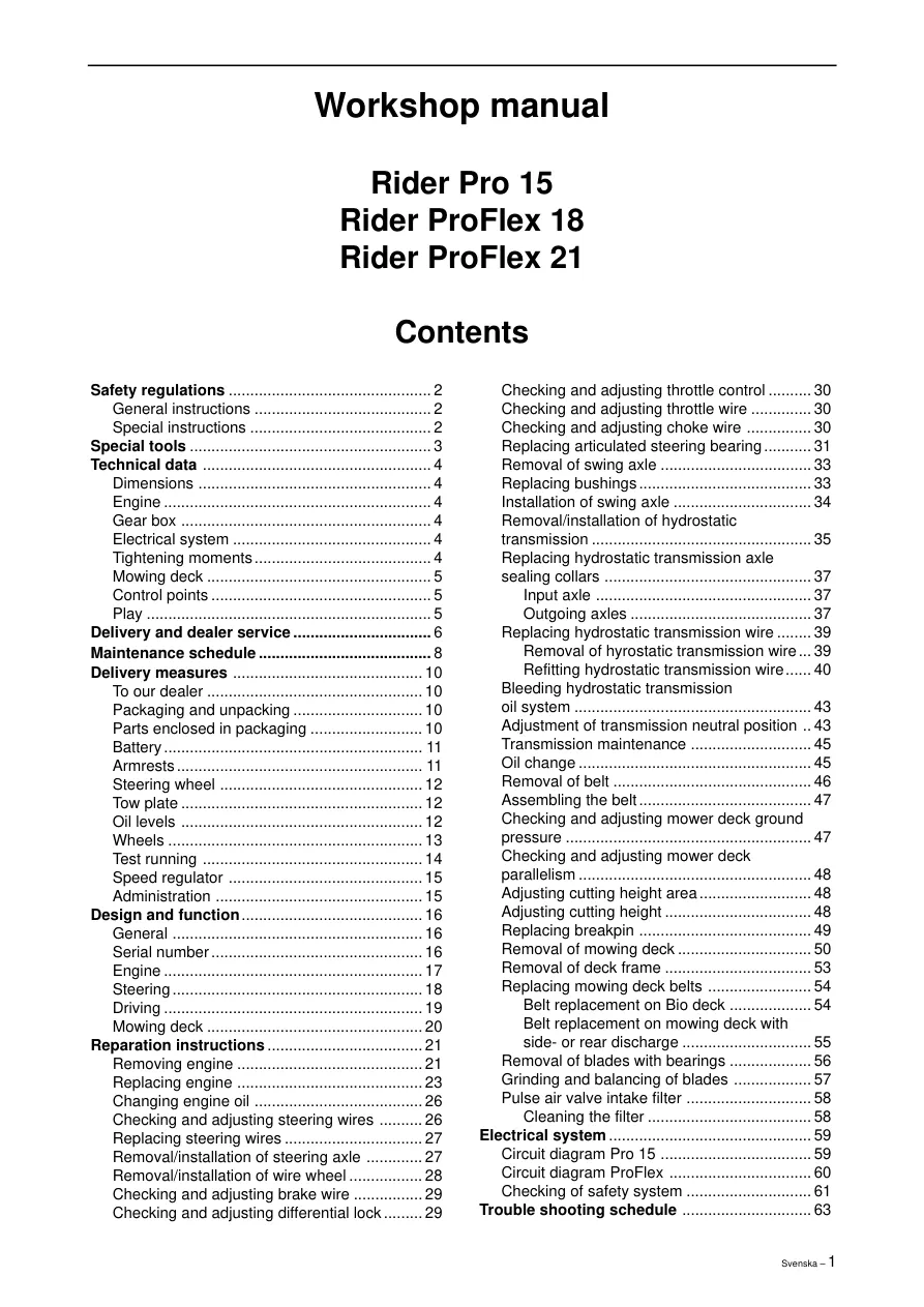 Husqvarna 2003-2004 Rider Proflex 21 Ride On Mower Service & Repair Manual preview page 2