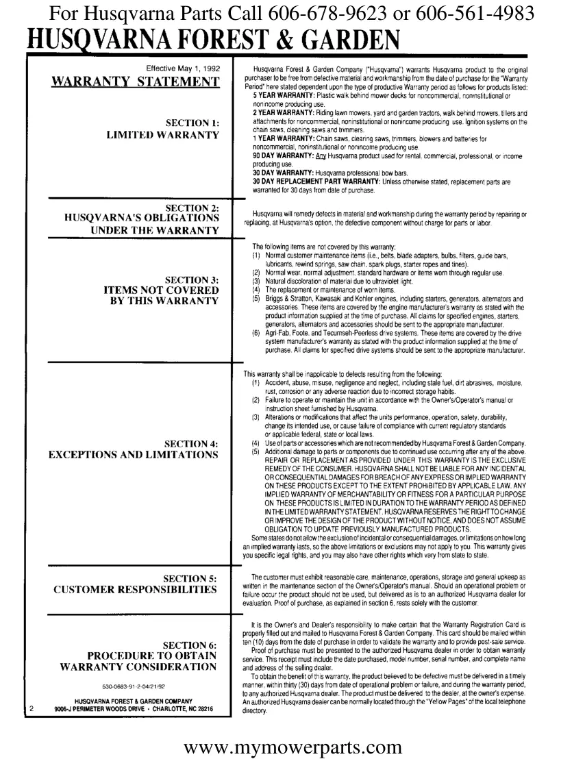 Husqvarna Line Trimmer 23/26/32 LC/L Service & Repair Manual preview page 2