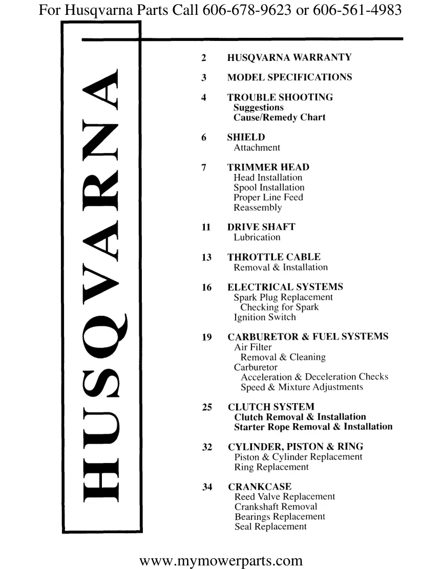 Husqvarna Line Trimmer 23/26/32 LC/L Service & Repair Manual preview page 3