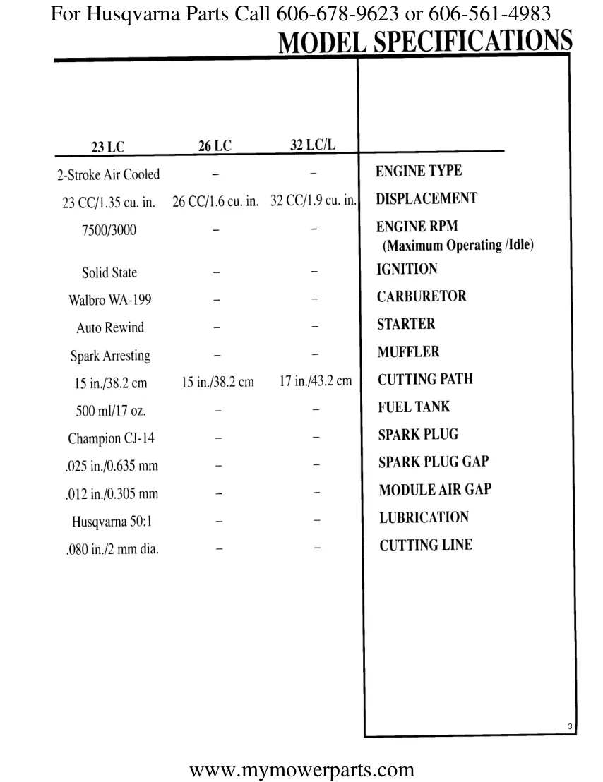 Husqvarna Line Trimmer 23/26/32 LC/L Service & Repair Manual preview page 5