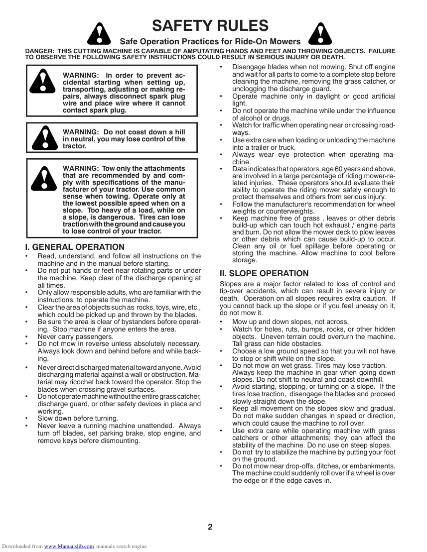 Husqvarna LTH1797 Riding Mower Operator's Manual preview page 2