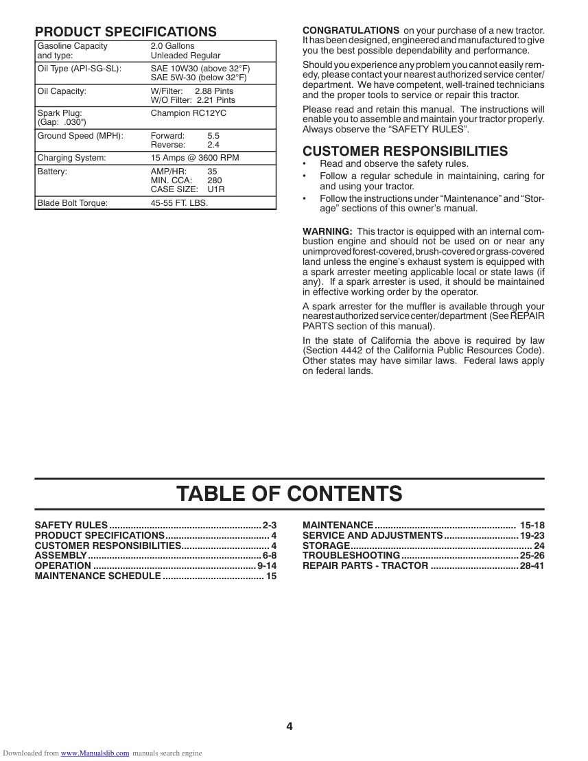 Husqvarna LTH1797 Riding Mower Operator's Manual preview page 4