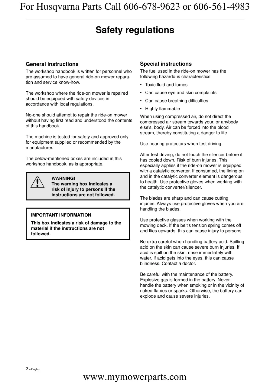 Husqvarna Rider 16H Ride on Mower Service & Repair Manual preview page 3