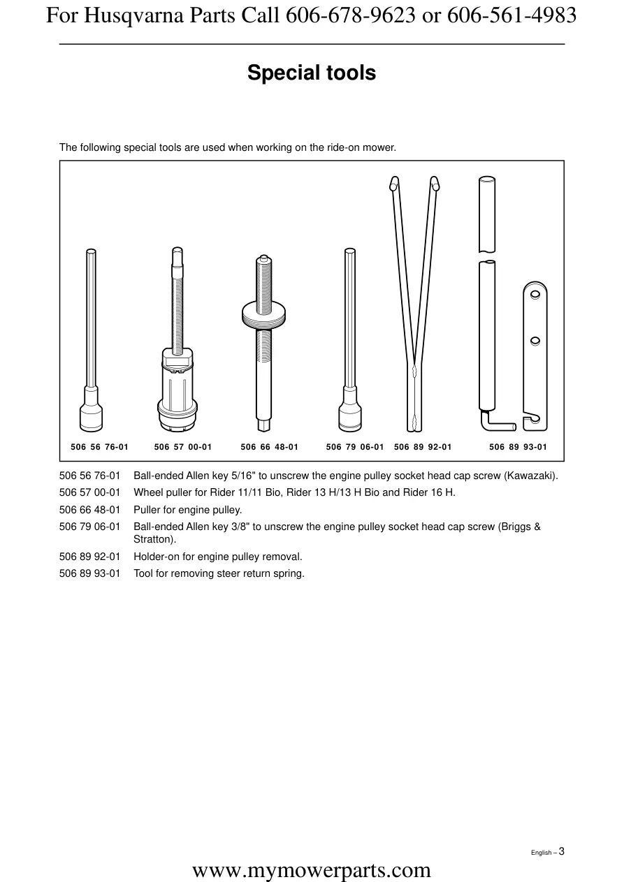 Husqvarna Rider 16H Ride on Mower Service & Repair Manual preview page 4