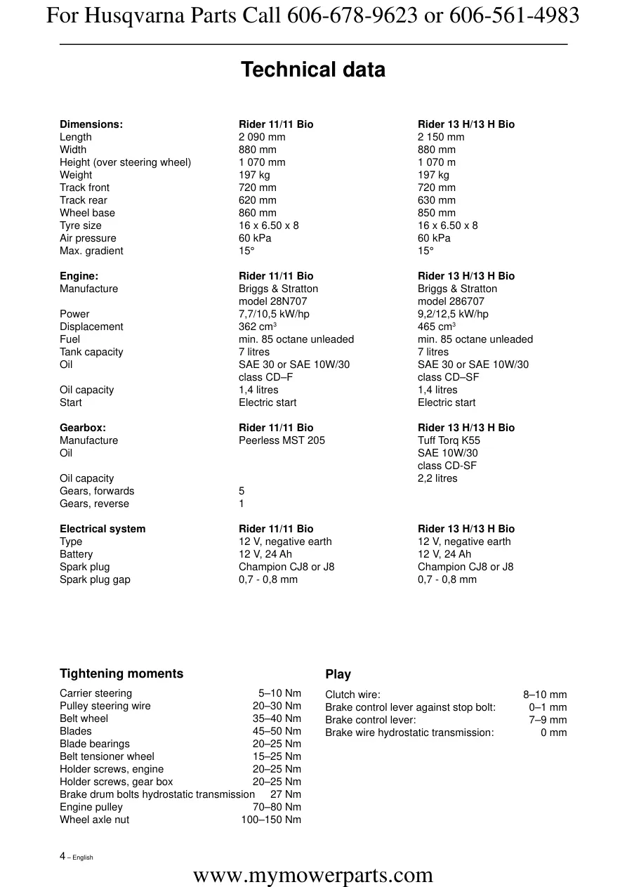 Husqvarna Rider 16H Ride on Mower Service & Repair Manual preview page 5
