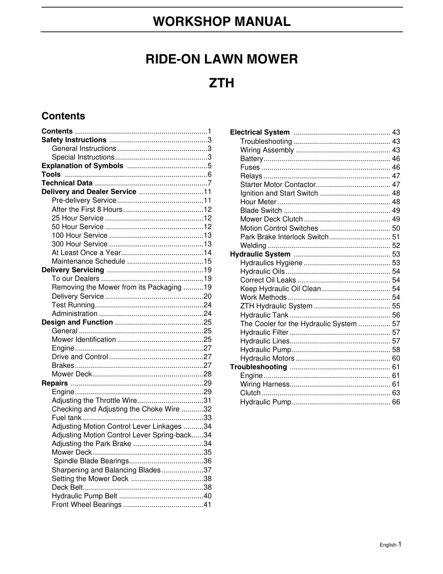 Husqvarna ZTH 5223 6125 mower Service & Repair Manual preview page 3