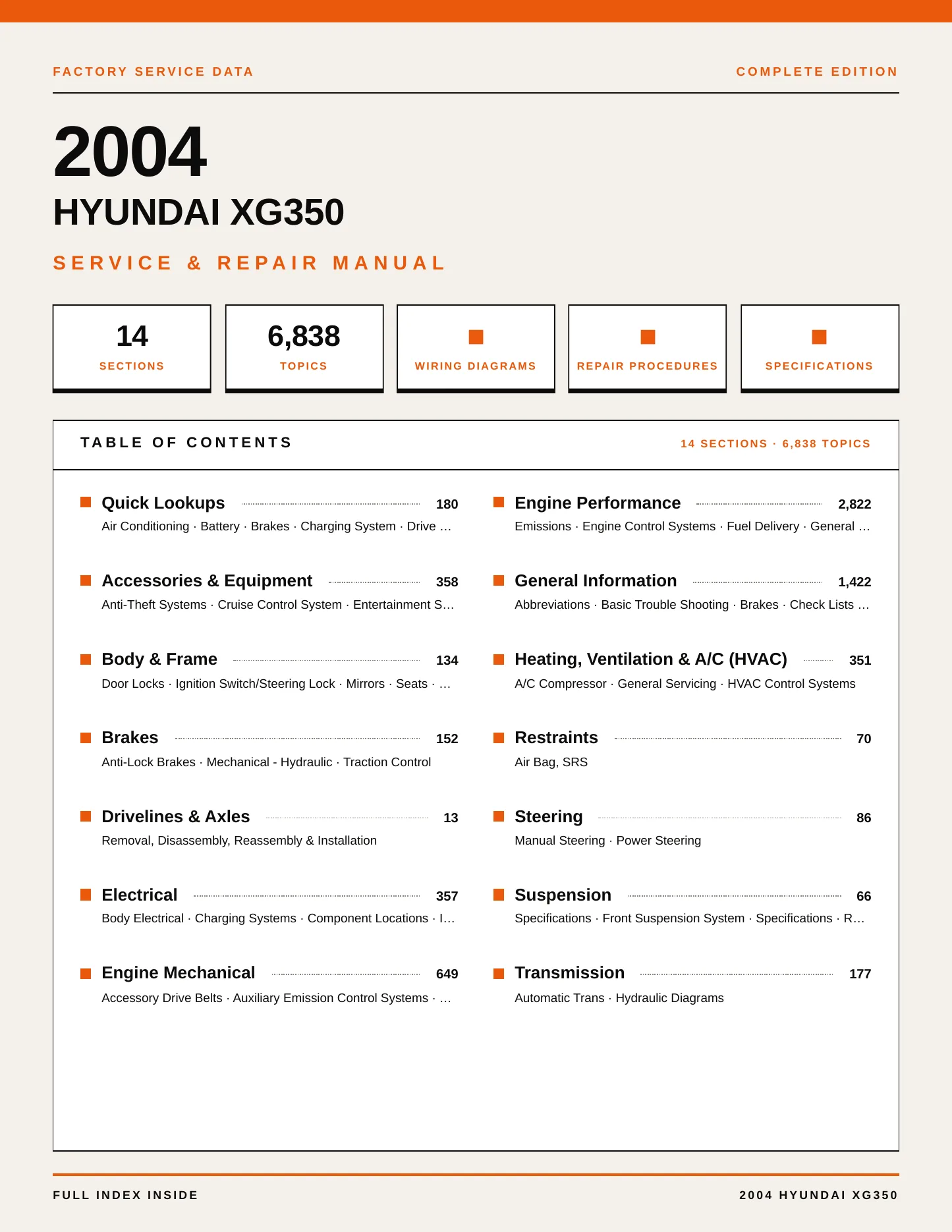 2004 Hyundai XG350 Service and Repair Manual preview page 1