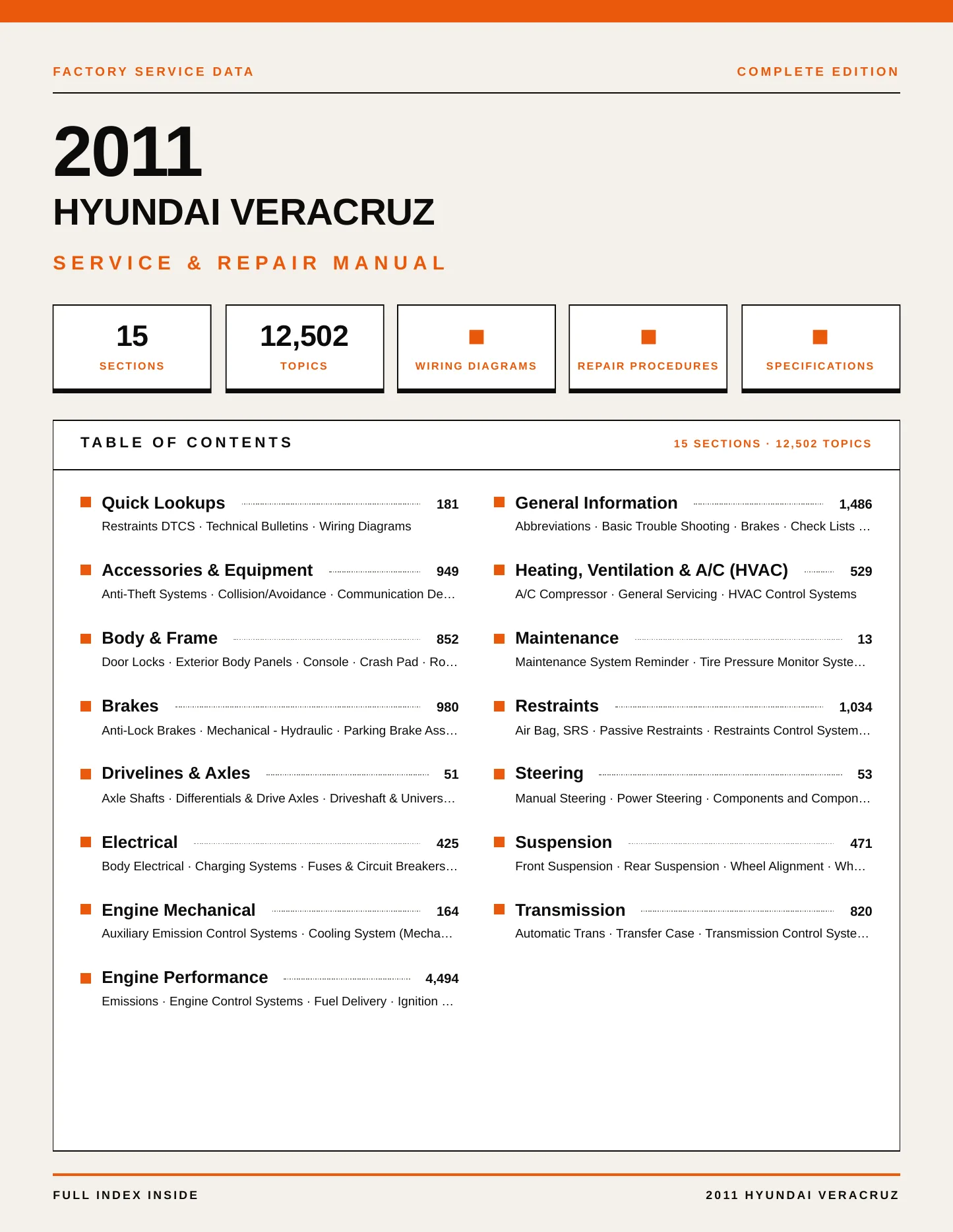 2011 Hyundai Veracruz Service and Repair Manual preview page 1