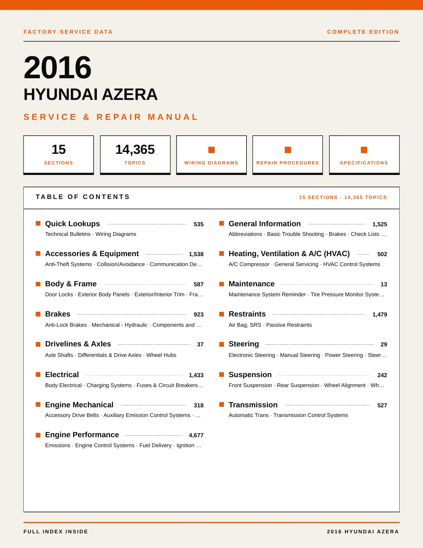 2016 Hyundai Azera service manual page 1