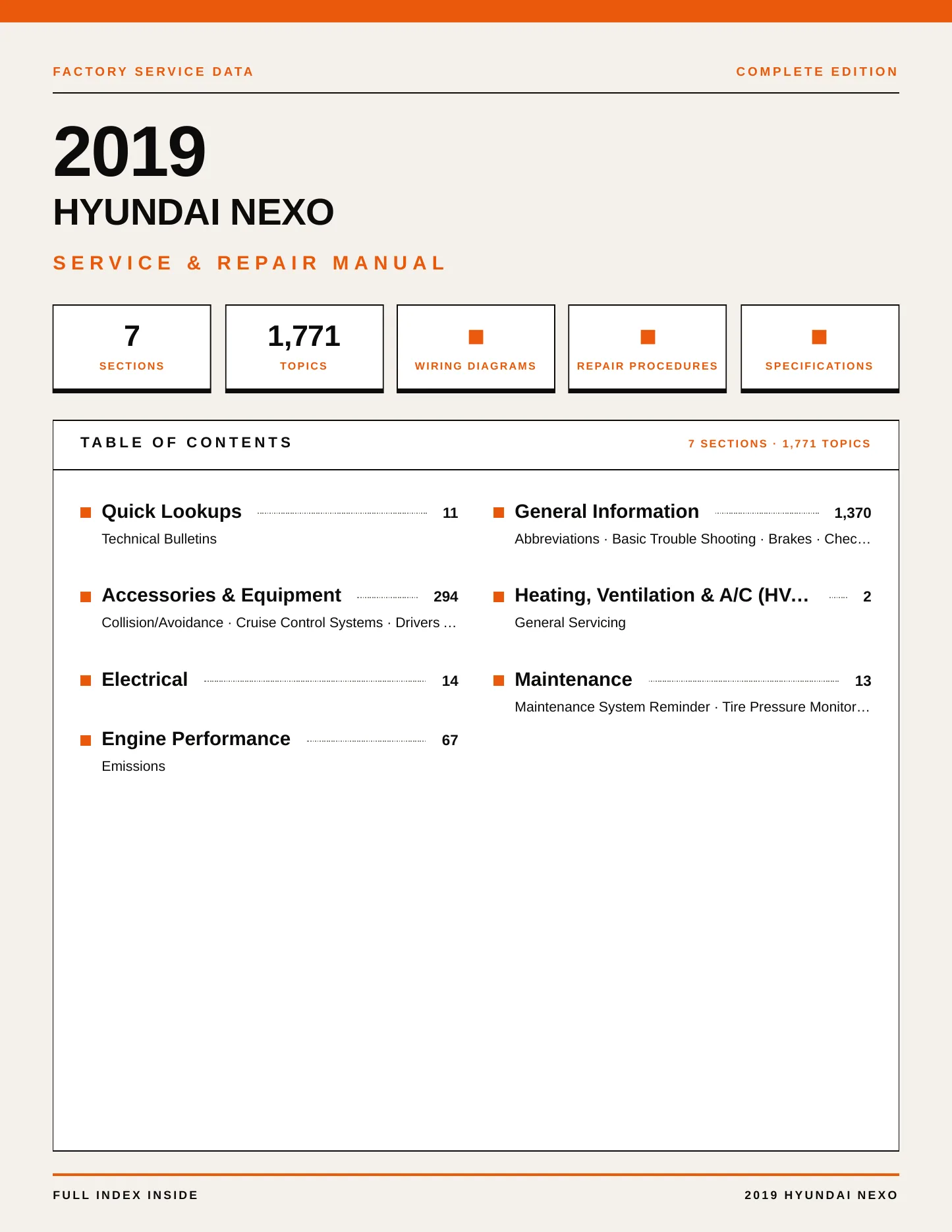 2019 Hyundai Nexo Service and Repair Manual preview page 1