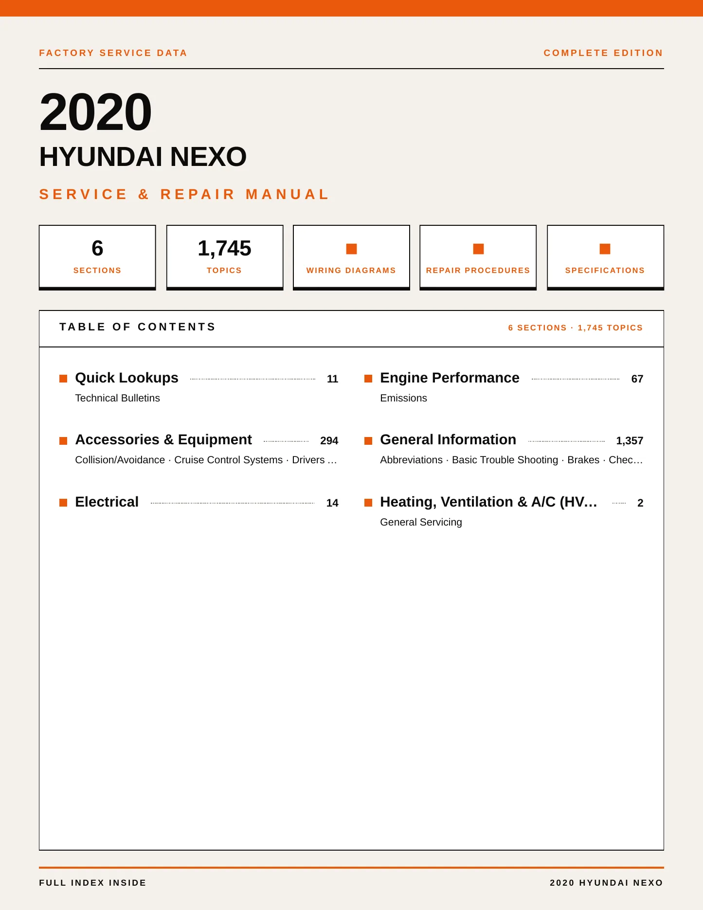 2020 Hyundai Nexo Service and Repair Manual preview page 1