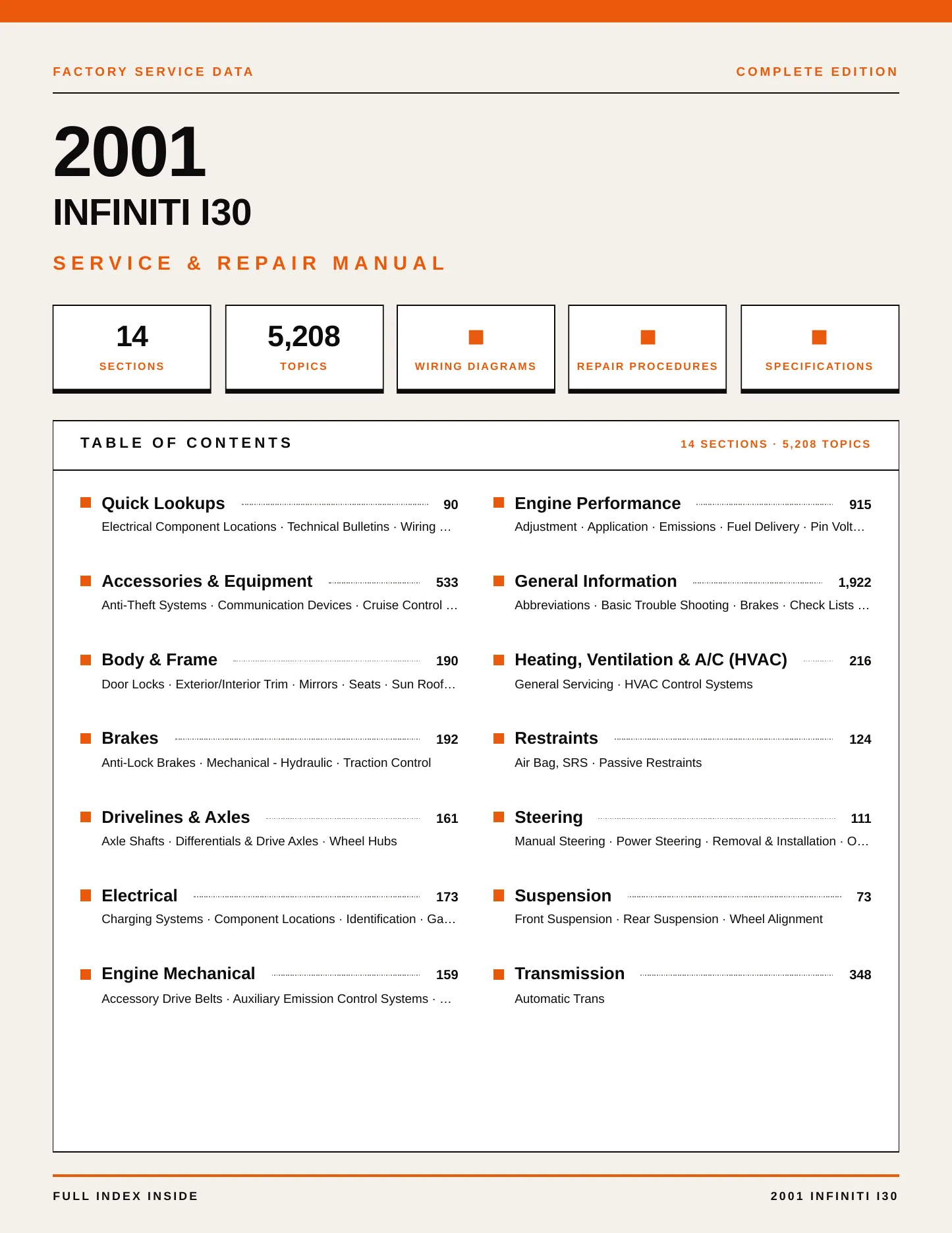 2001 INFINITI I30 Service and Repair Manual preview page 1