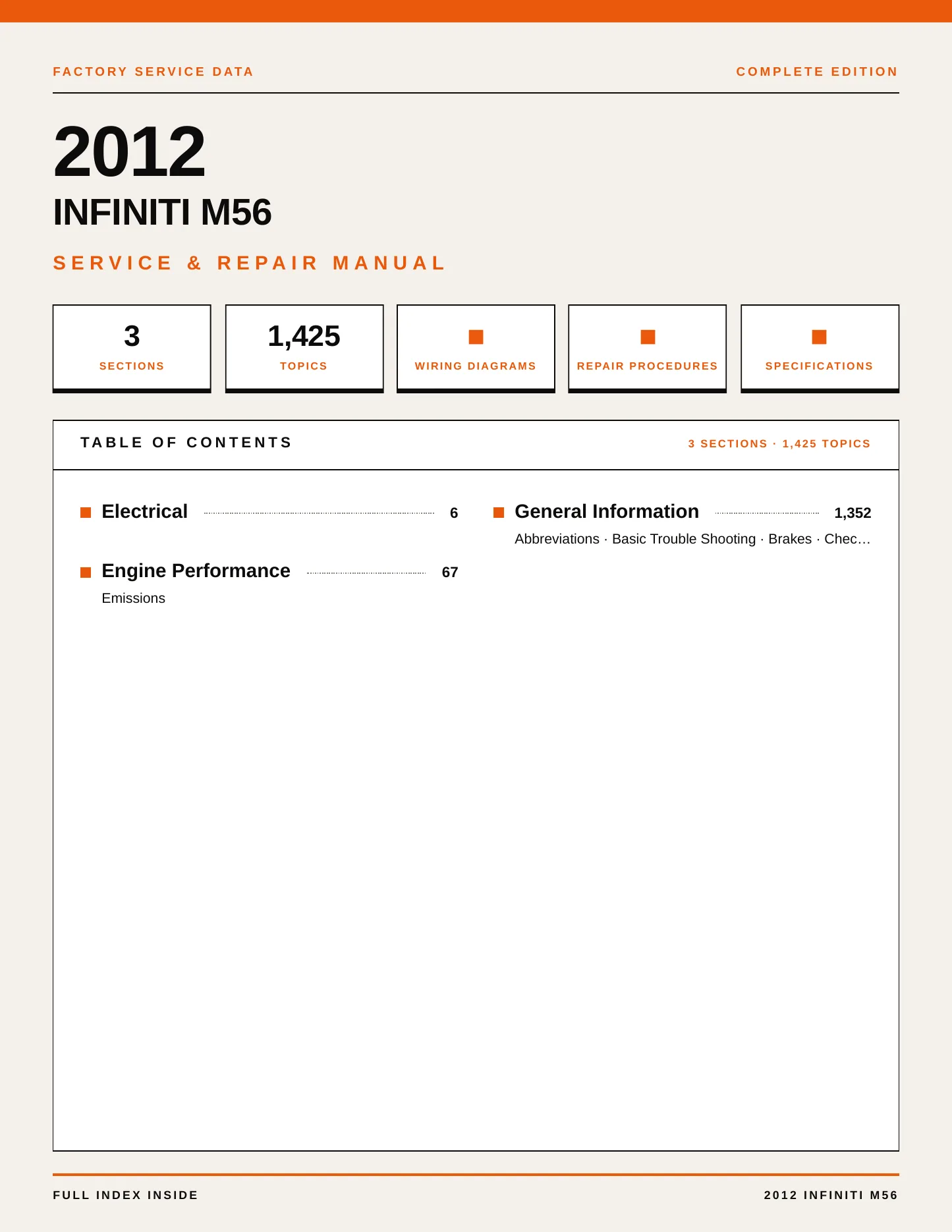 2012 INFINITI M56 Service and Repair Manual preview page 1