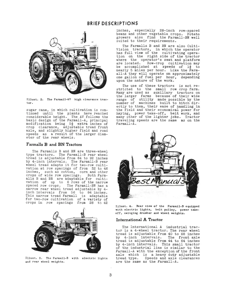 International Harvester Farmall Farmalls A AV B BN Tractor Service & Repair Manual preview page 4