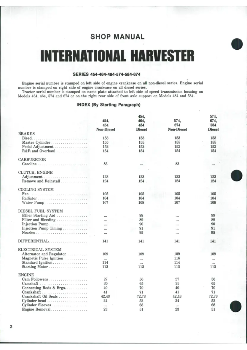 International Harvester IH 484 Service & Repair Manual preview page 1