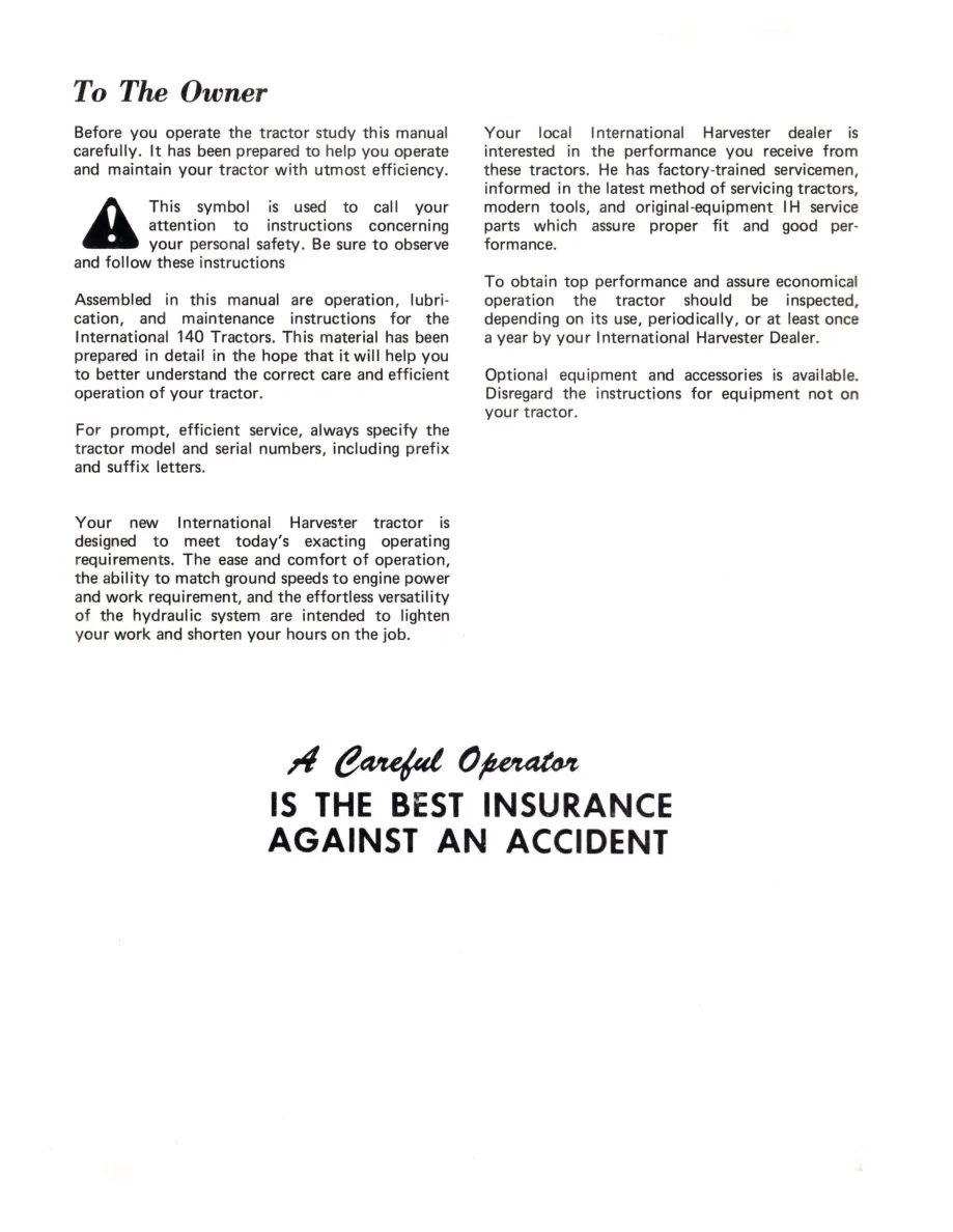 International Harvester IH Farmall 140 Tractor Operator's Manual preview page 2