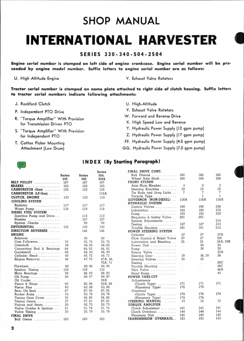 International Harvester IH Farmall 504 Tractor Service & Repair Manual preview page 2