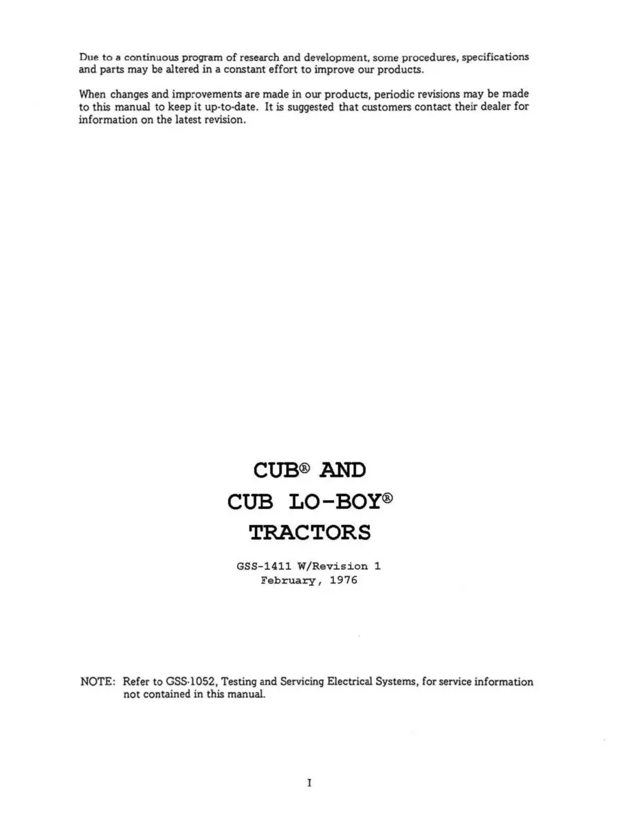 International Harvester IH Farmall Cub & Lo-Boy Tractor Service & Repair Manual preview page 2