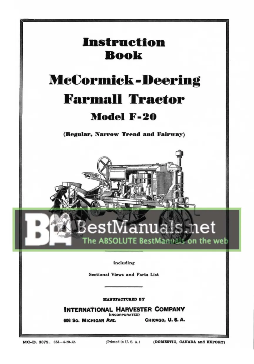 International Harvester IH Farmall F-20 Tractor Parts Manual preview page 1