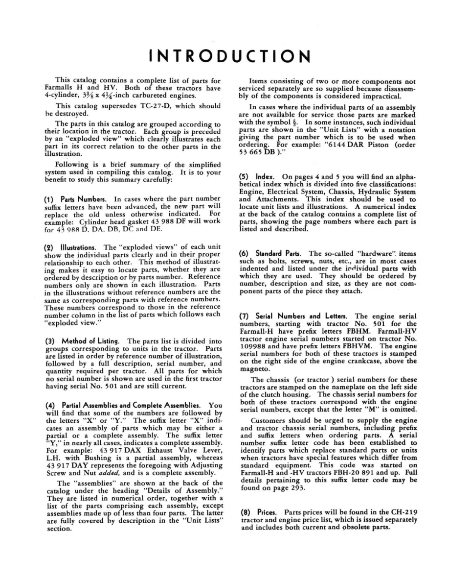 International Harvester IH Farmall H & HV Tractor Parts Manual preview page 2