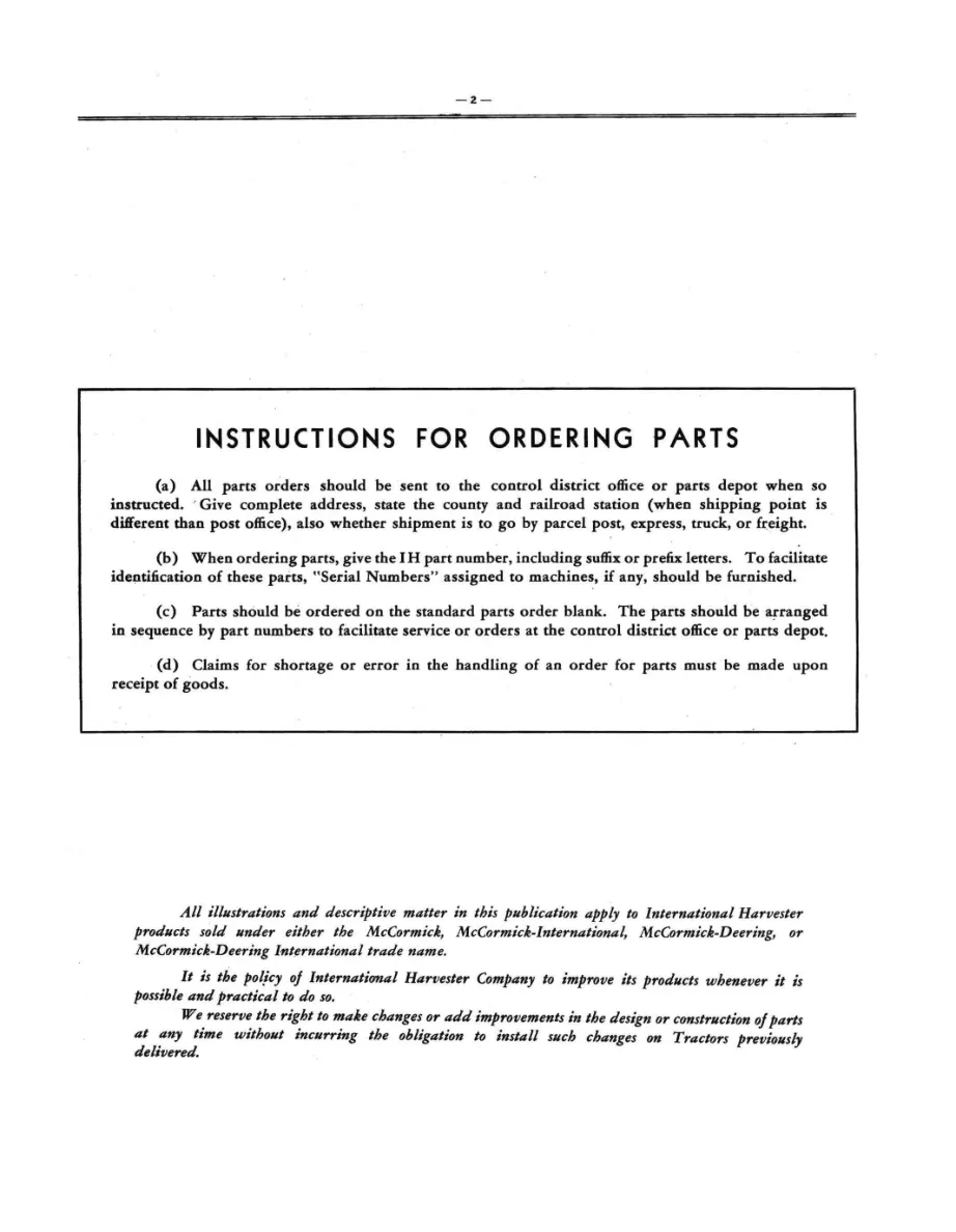 International Harvester IH Farmall H & HV Tractor Parts Manual preview page 4