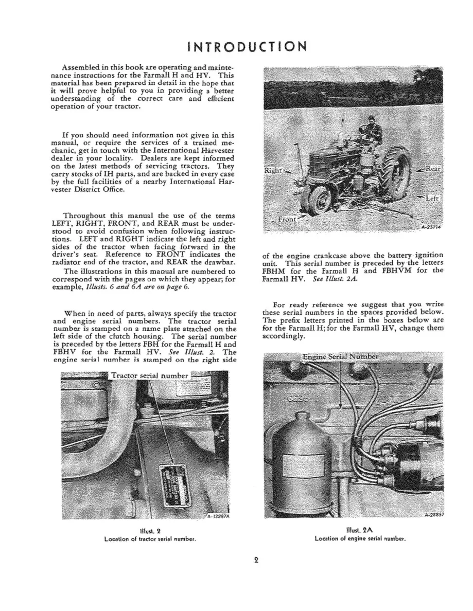 International Harvester IH Farmall H & HV Tractors Operator's Manual preview page 4