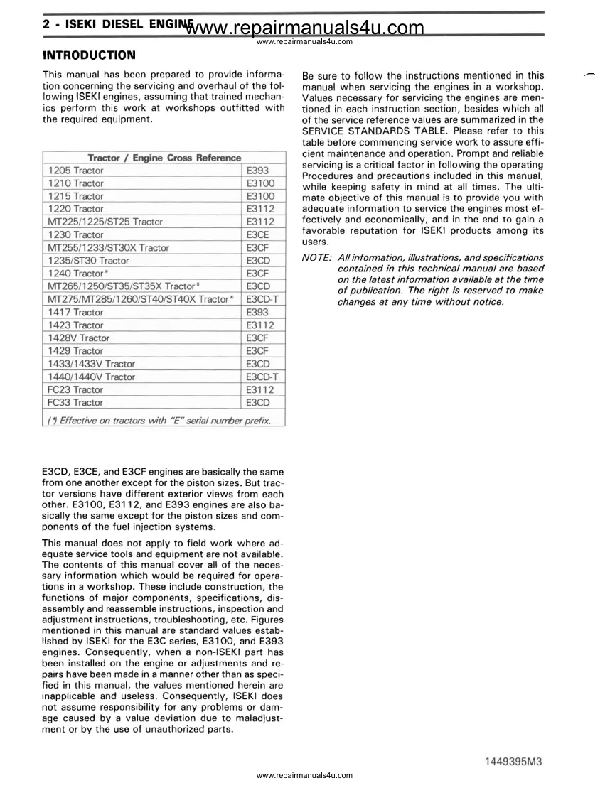 Iseki E series diesel engine Tractor Service & Repair Manual preview page 4