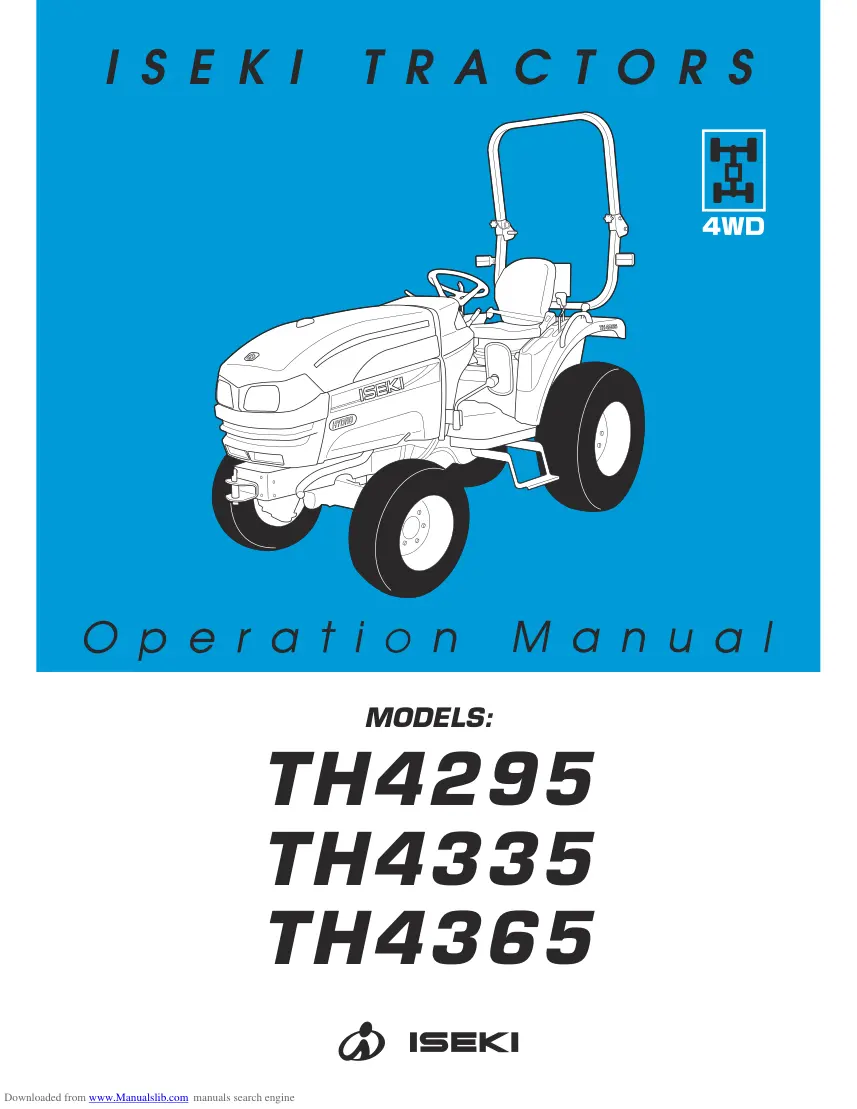 Iseki TH4295 TH4335 TH4365 HST Tractor Operation Service & Repair Manual preview page 1
