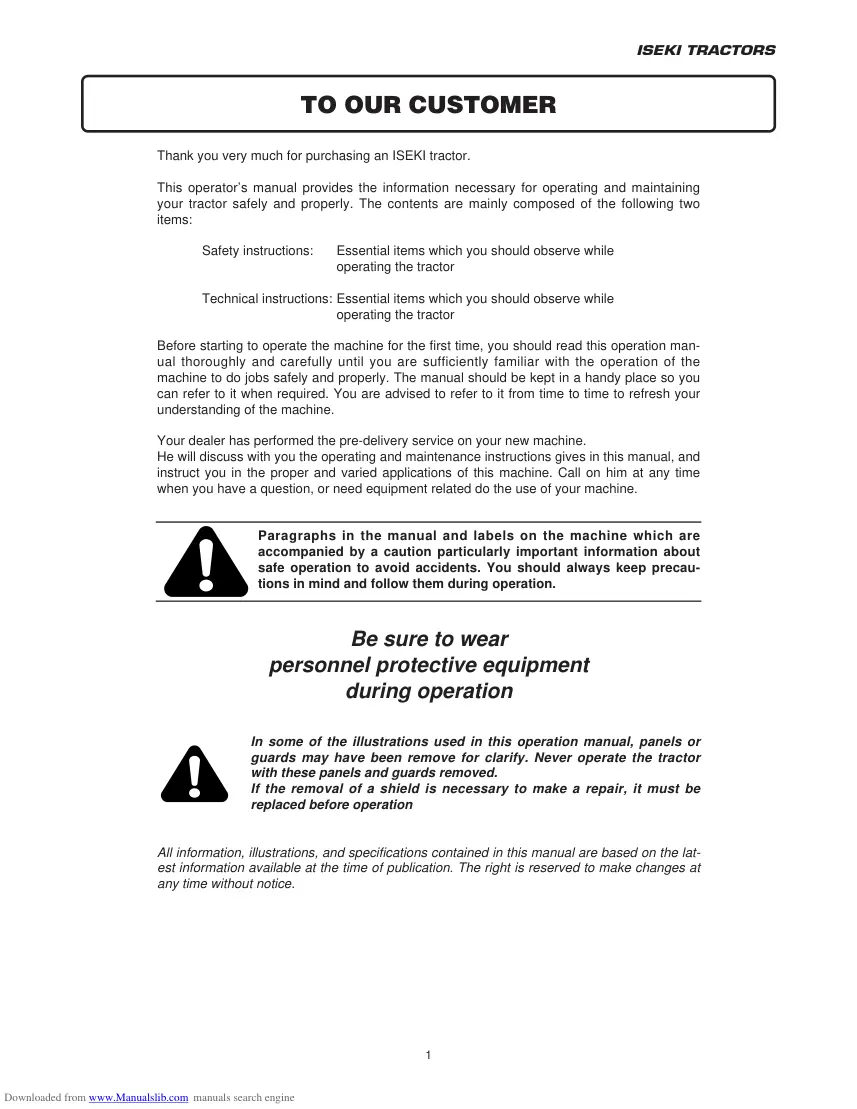 Iseki TH4330 TH4290 TH4260 Tractor Operator's Manual preview page 1
