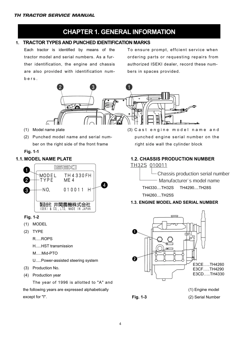 Iseki TH4330 TH4290 TH4260 Tractor Service & Repair Manual preview page 5