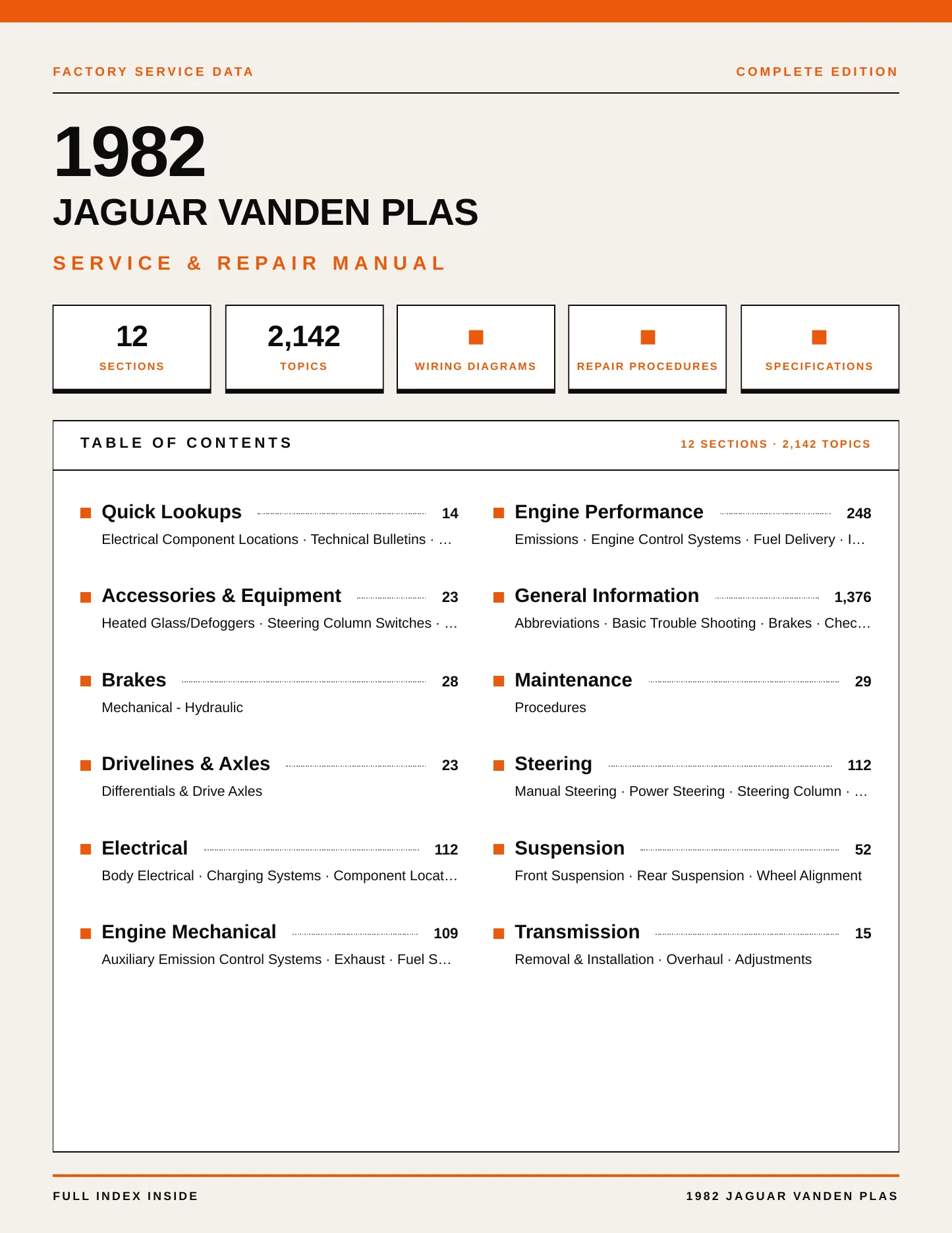 1982 Jaguar Vanden Plas Service and Repair Manual preview page 1