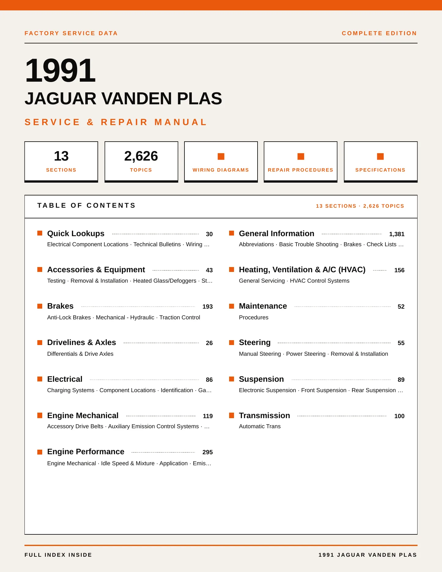 1991 Jaguar Vanden Plas Service and Repair Manual preview page 1