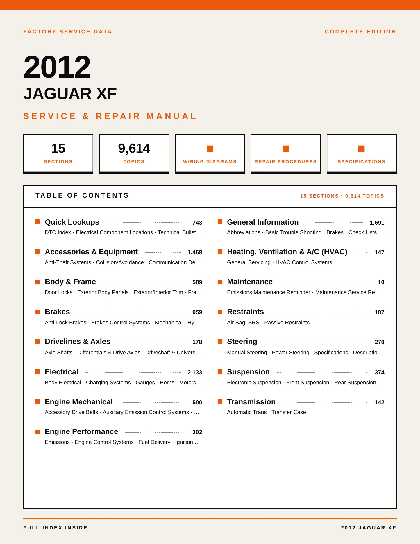 2012 Jaguar XF Service and Repair Manual preview page 1