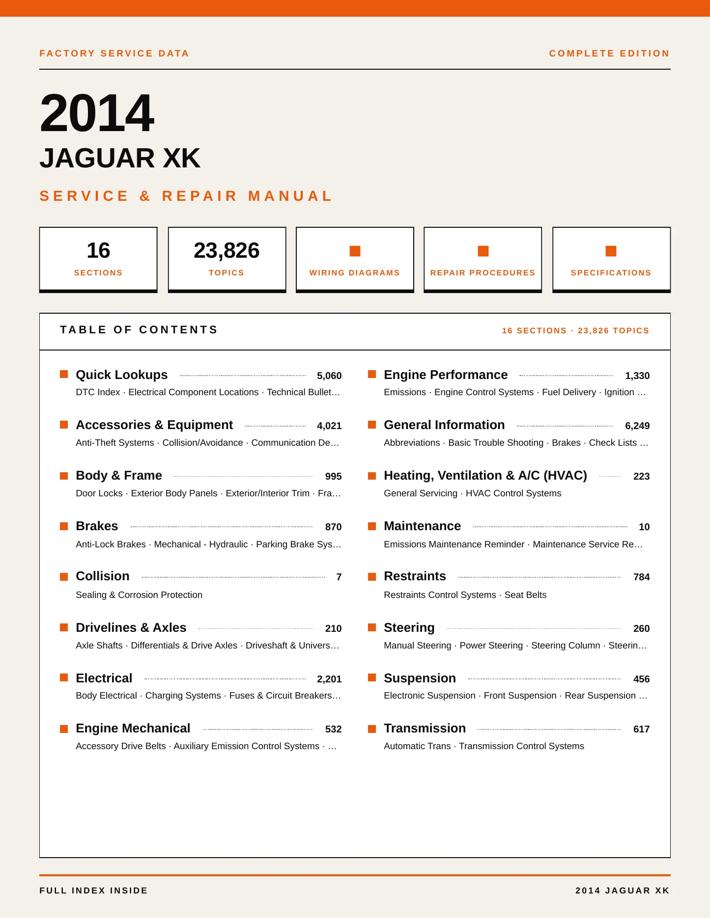 2014 Jaguar XK Service and Repair Manual preview page 1